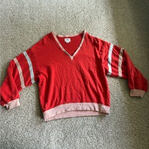 Urban Outfitters Red and Pink V-Neck Sweater Sporty Design
